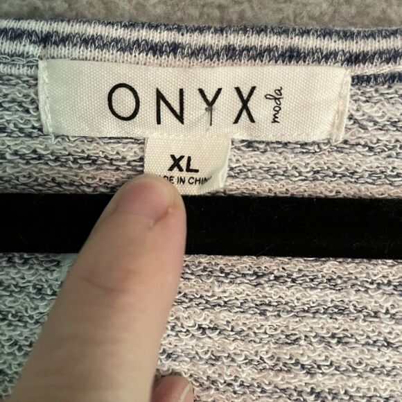 Onyx Moda Womens XL Womens Sweatshirt Top Athleisure Zipper Blue Stripe - Picture 3 of 7